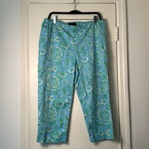 Talbots Blue and Green Paisley Classic Side Zip Casual Capris Size 14 Petite